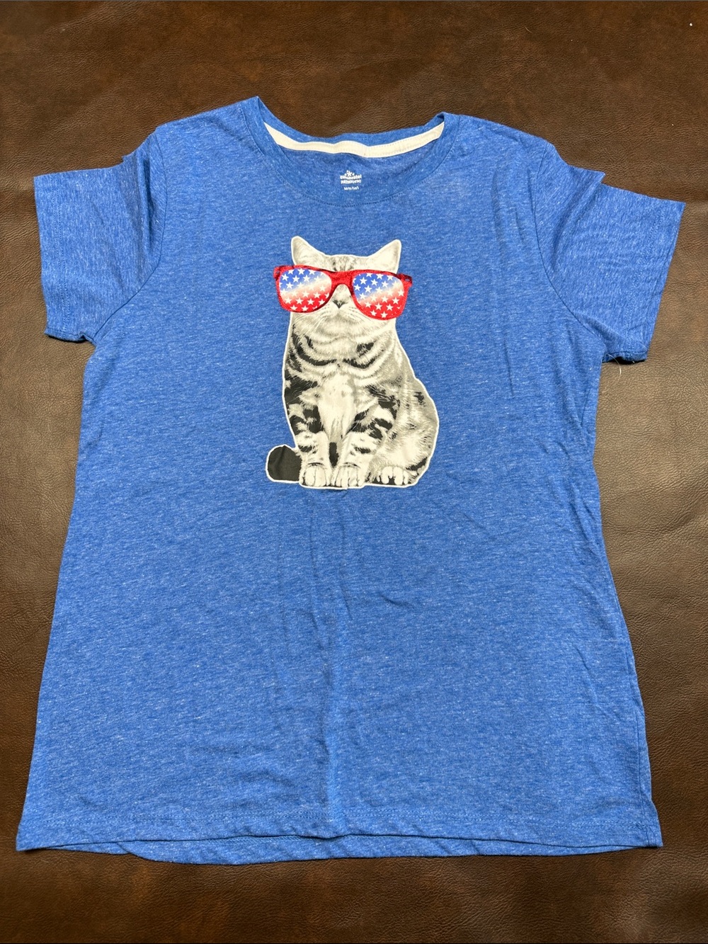Blue Cat Graphic Pet Tee with Star-Spangled Sunglasses